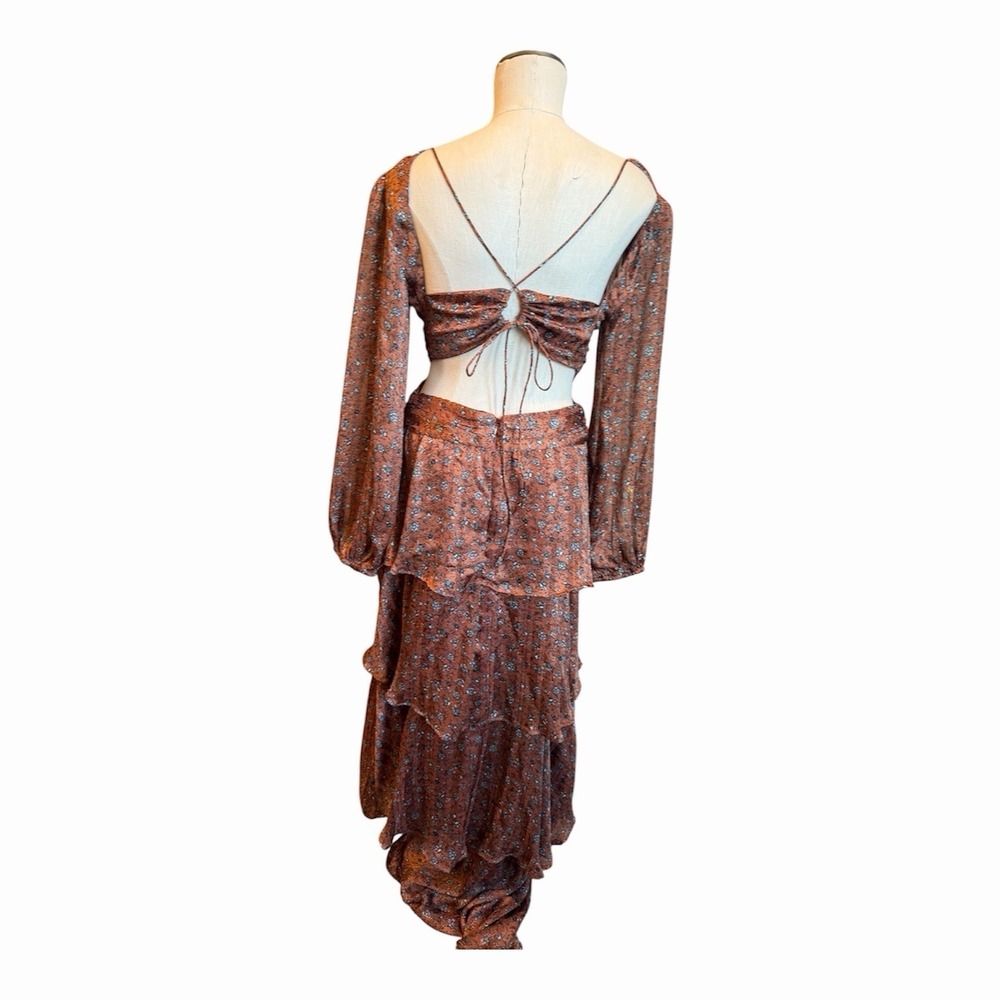ASTR the label Anora Maxi Dress size Medium Copper Floral Tiered Boho - Picture 5 of 6